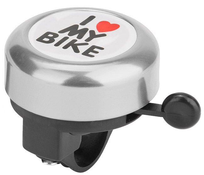 Звонок 45AE-06 "I love my bike" алюминий/пластик, чёрно-серебристый 210142